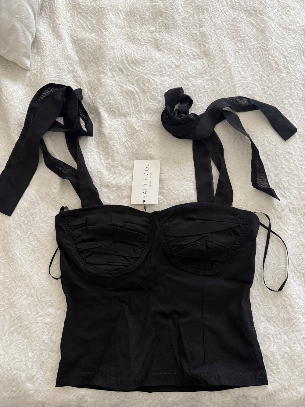 Salt + Co Black Tie-Shoulder Bustier Crop Top